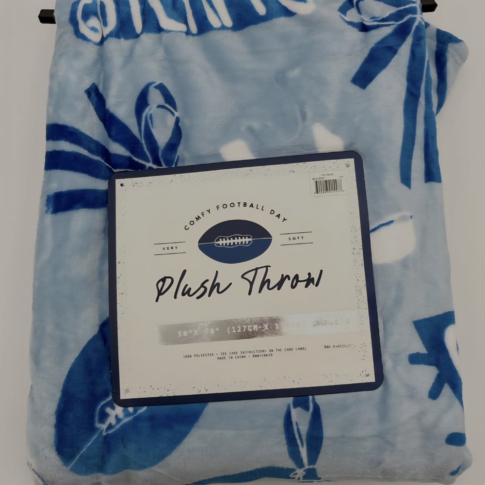 Football NWT Plush Throw Blanket - Blue 127 Cm X 178 Cm Very Soft